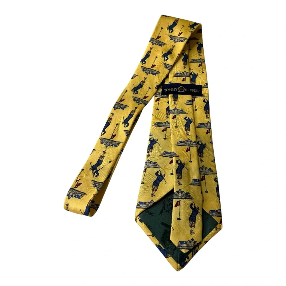 Tommy Hilfiger Yellow Silk Golf Necktie Tie 60” Long 4” Wide
